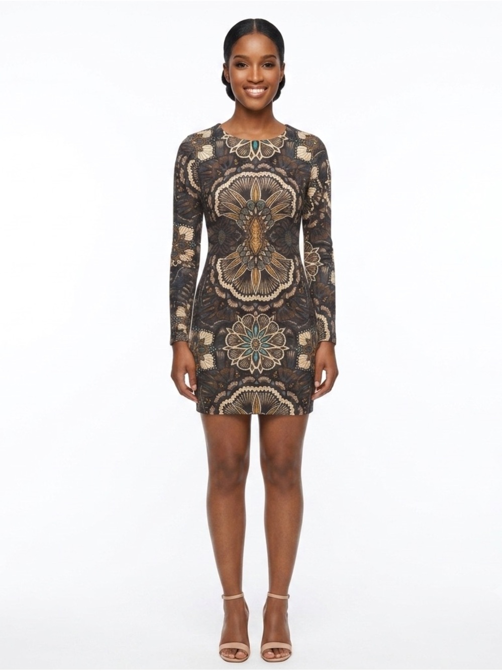 H&M Women's Midi Dress Aztec Pattern Long Sleeve - Size 4